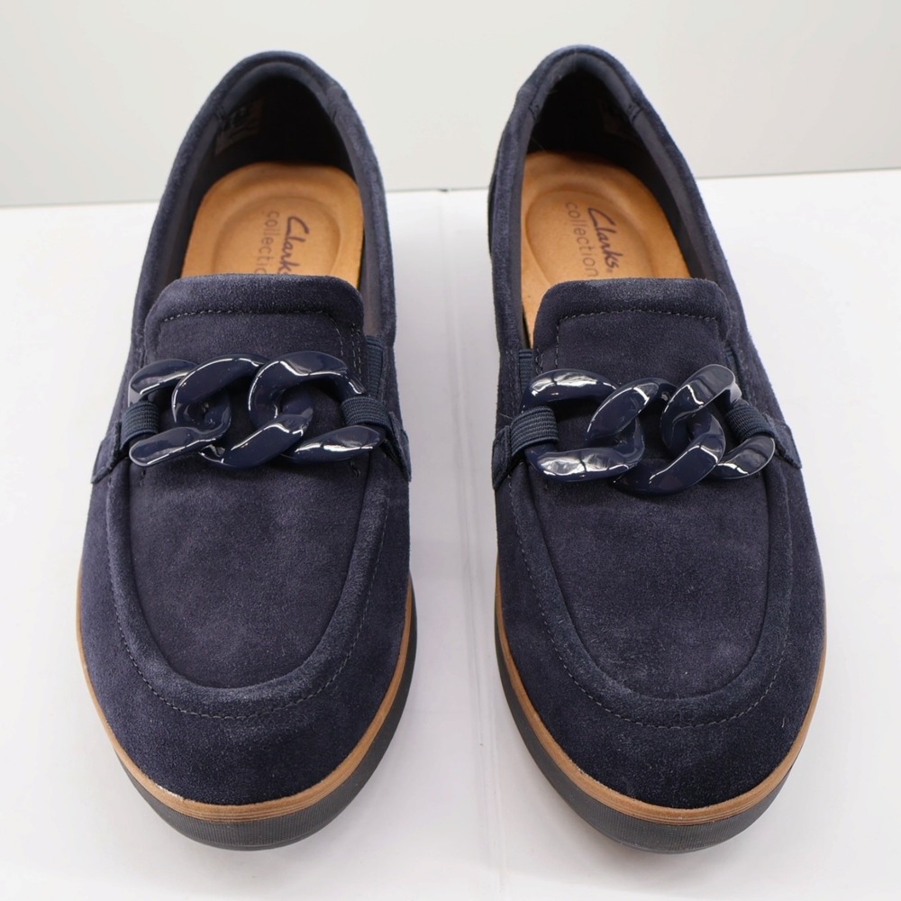 Clarks‎ Zylah May Navy Suede Chain Loafers Platform Comfort Shoes NIB 9.5M - Picture 2 of 8